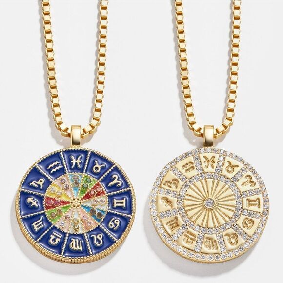 18k Gold Plated Reversible Astrological Chart Medallion Intuition Necklace - Picture 12 of 14